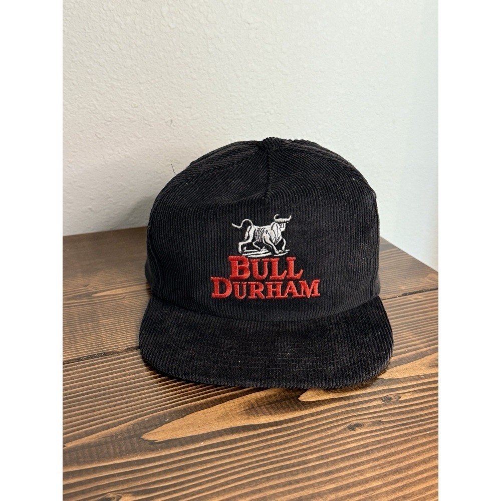 Vintage Bull Durham Corduroy Snapback Hat‎ Black Cap Mo Money Assoc 100% Cotton